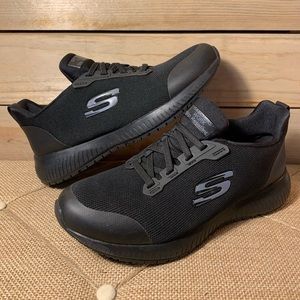 Sketchers Work Slip Resistant Black Slip On Tennis Shoes